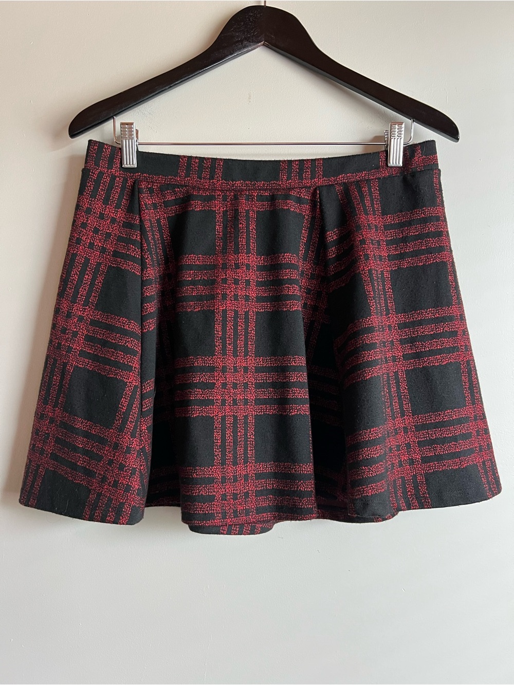 Eclipse Red Black Plaid Skater Mini Skirt Women’s XL Tartan Stretch A-Line